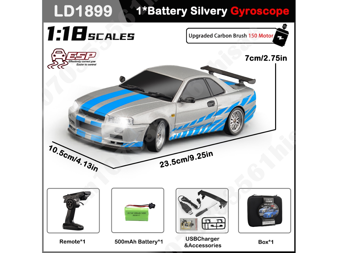 Coche de drifting RC 1/18 GTR R34, tracción trasera 2.4G, con giroscopio, carrocería de aleación metálica, modelo deportivo. Aeuzwr