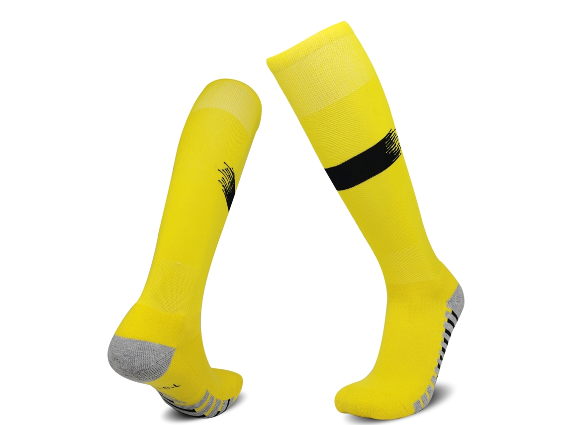 Calcetines de fútbol MDUG (amarillos y negros), de algodón transpirable, antideslizantes, hasta la rodilla.