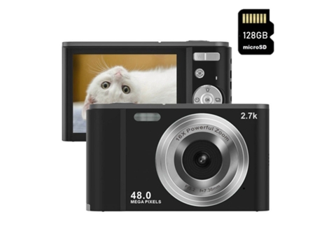 Cámara fotos digital EZII DC302 2.7K 48MP ZOOM 16X Pantalla de 2,8 pulgadas 128GB Regalos para niños estudiantes Negro