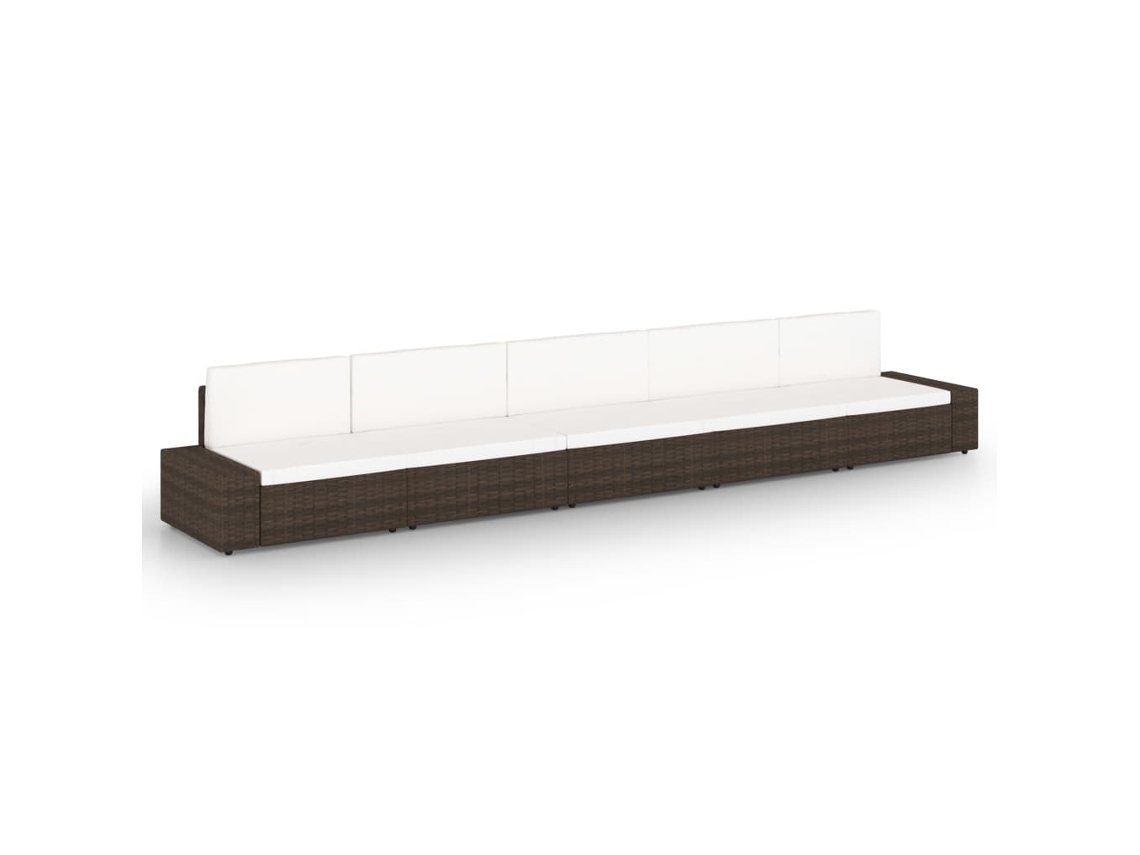 Conjunto de muebles de jardín con cojines de mimbre marrón, Dkd Home Decor