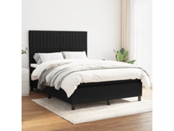 Cama Box Spring Con Colchón Tela Negro 140x190 Cm