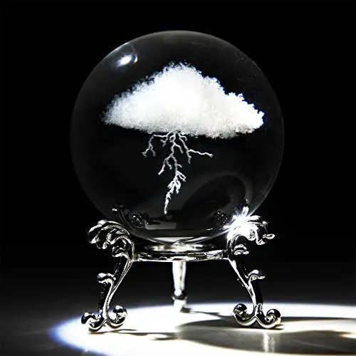 (6 Cm Con Base) Bola Decorativa De Cristal Con Forma De Nube De Relámpago 3d Con Marco De Metal Plateado