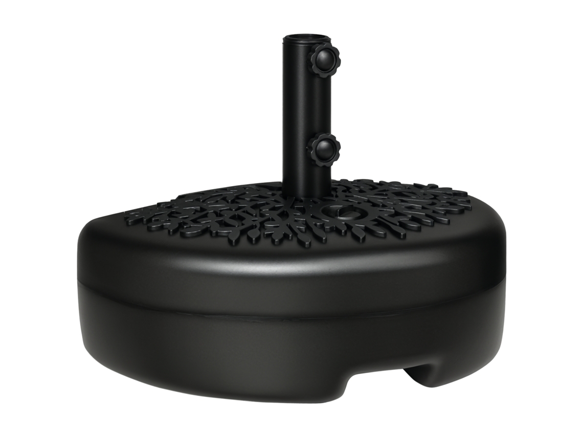 Base semicircular para sombrilla, 18 kg de agua, 21 kg de arena, sin marca.