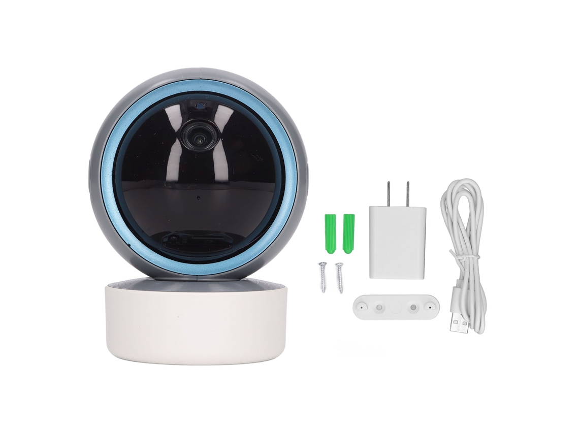 Cámara de seguridad wifi HD 1080p con rotación de 355° y visión nocturna para bebés, mascotas y entornos residenciales interiores.