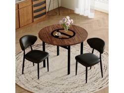 Conjunto Mesa Redonda 100 Cm - 2 Sillas Negras Pu, Respaldo Curvado - Marrón+negro