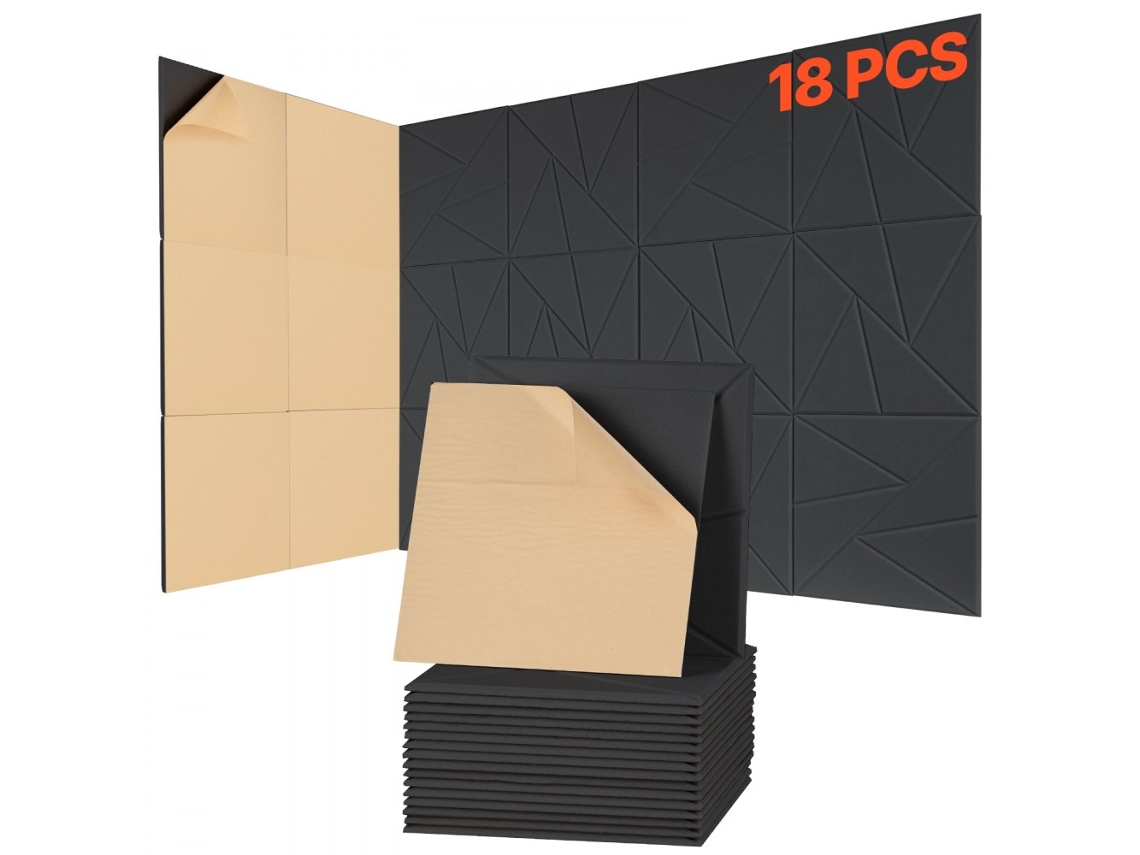 Paneles Acústicos Autoadhesivos Negros 30x30cm para Aislamiento Acústico y Decoración Tekmaquinas