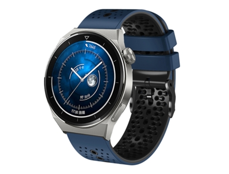 Correa Smartwatch para Huawei Watch GT3 Pro 46mm 22mm Silicona Perforada Bicolor (Azul Medianoche + Negro)