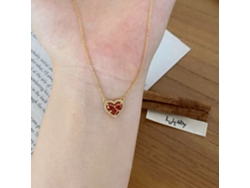 (oro) Collar Con Colgante De Circonita Roja Granada En Forma De Corazón, De Plata De Ley S925, Con Un Diseño Lujoso, Sofisticado Y Discreto.