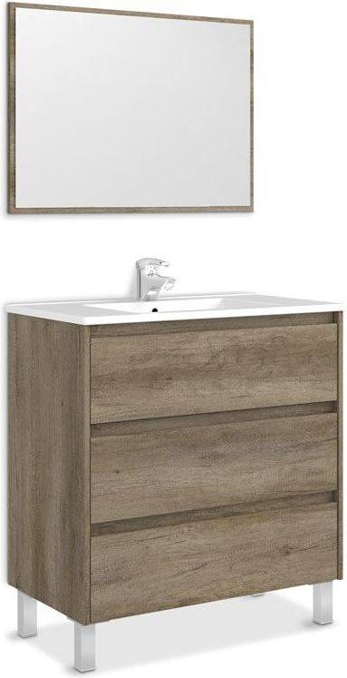 Mueble de Baño con Espejo Dakota 3 Cajones ARKITMOBEL (Marrón - 80cm)