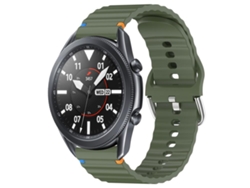 Bracelete Para Samsung Galaxy Watch 3 (45mm) - Silicone Com Grãos Ondeado Costurado (22mm) - Verde Exército