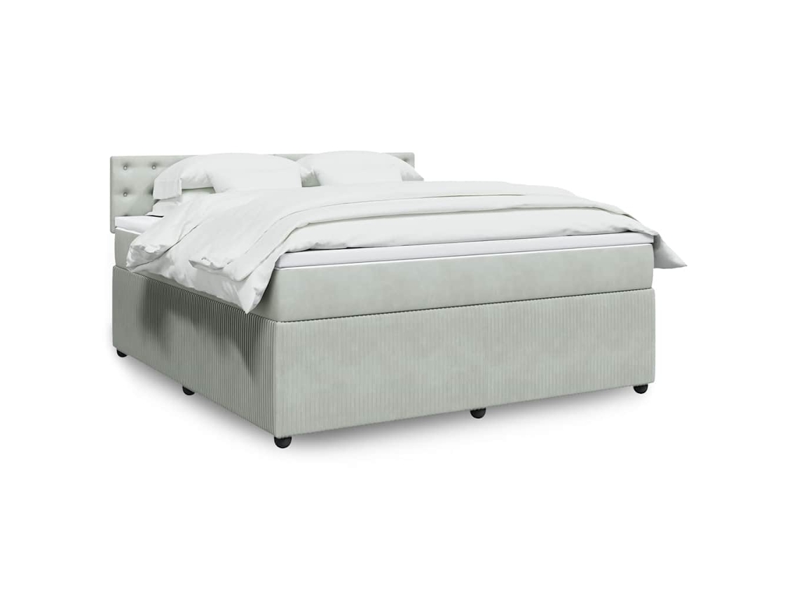 Cama Box Spring Con Colchón Terciopelo Gris Claro 180x200 Cm