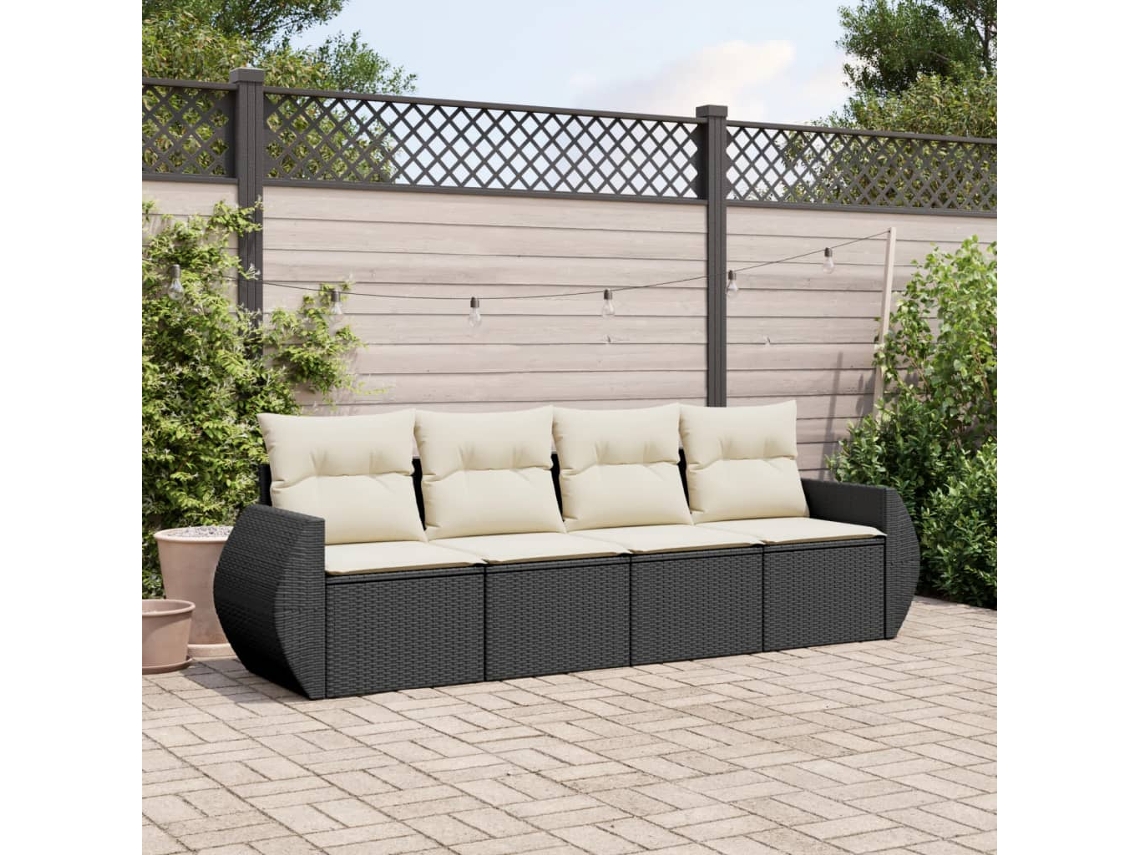 Conjunto de sofás de jardín de 4 piezas DKD Home Decor con cojines de mimbre negros