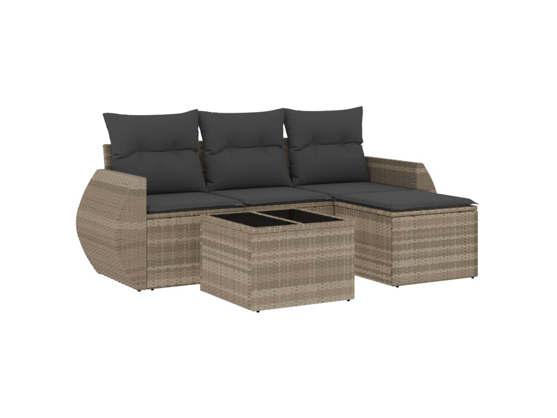 Conjunto 5 de sofás jardín y cojines VIDAXL ratán sintético gris claro