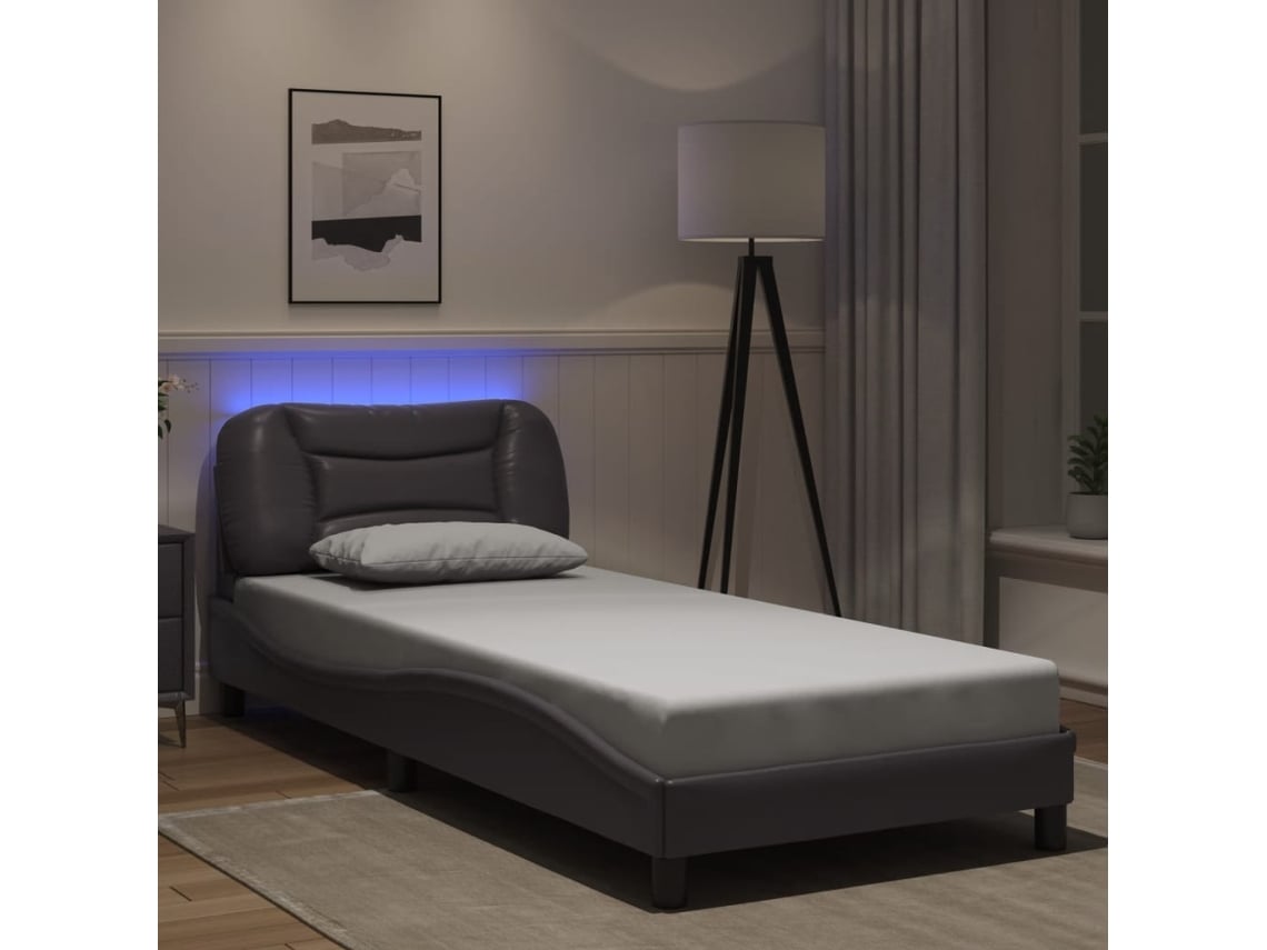 Estructura De Cama Con Luces Led Cuero Sintético Gris 80x200 Cm