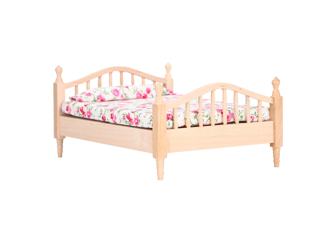 Cama doble en miniatura para casa de muñecas 1:12, muebles en miniatura para casa de muñecas