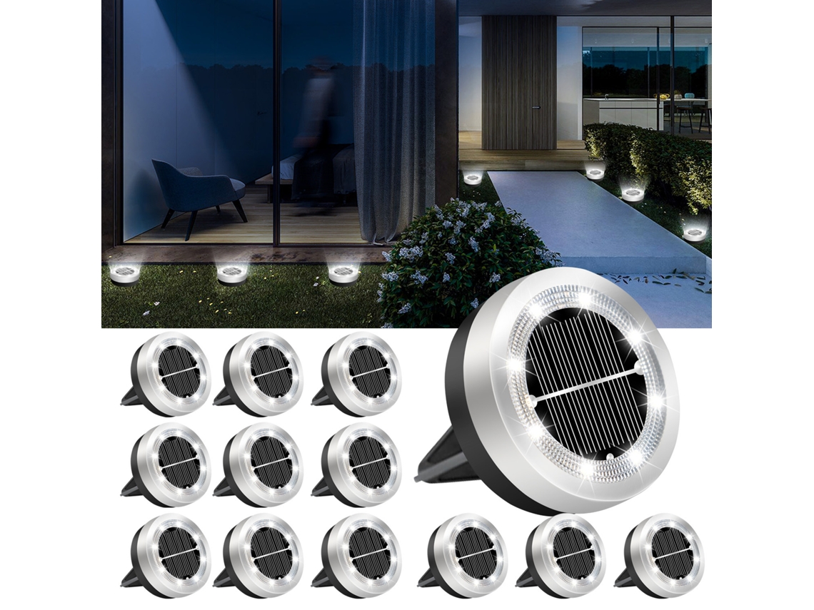 Luces Solares De Suelo (juego De 12), Luces Solares De Jardín Para Exteriores Con 8 Led, Focos Solares Exteriores Impermeables blanco Cálido