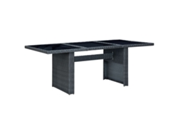 Mesa de jardín LOVELY HOME de vidrio templado y mimbre en color gris oscuro (200 x 100 x 74 cm)