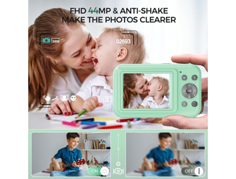 Cámara fotos digital infantil compacta DC406 cámara FDH 44MP Enfoque automático ZOOM 16X Pantalla de 2,4 pulgadas + 32G - Verde LKC