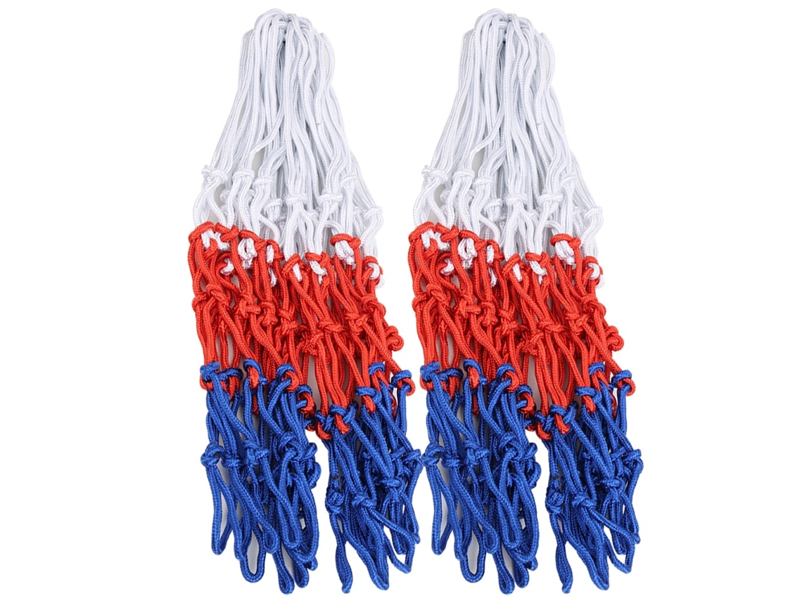 2 redes trenzadas tricolores para aros de baloncesto para niños con aro de malla para entrenamiento deportivo al aire libre.