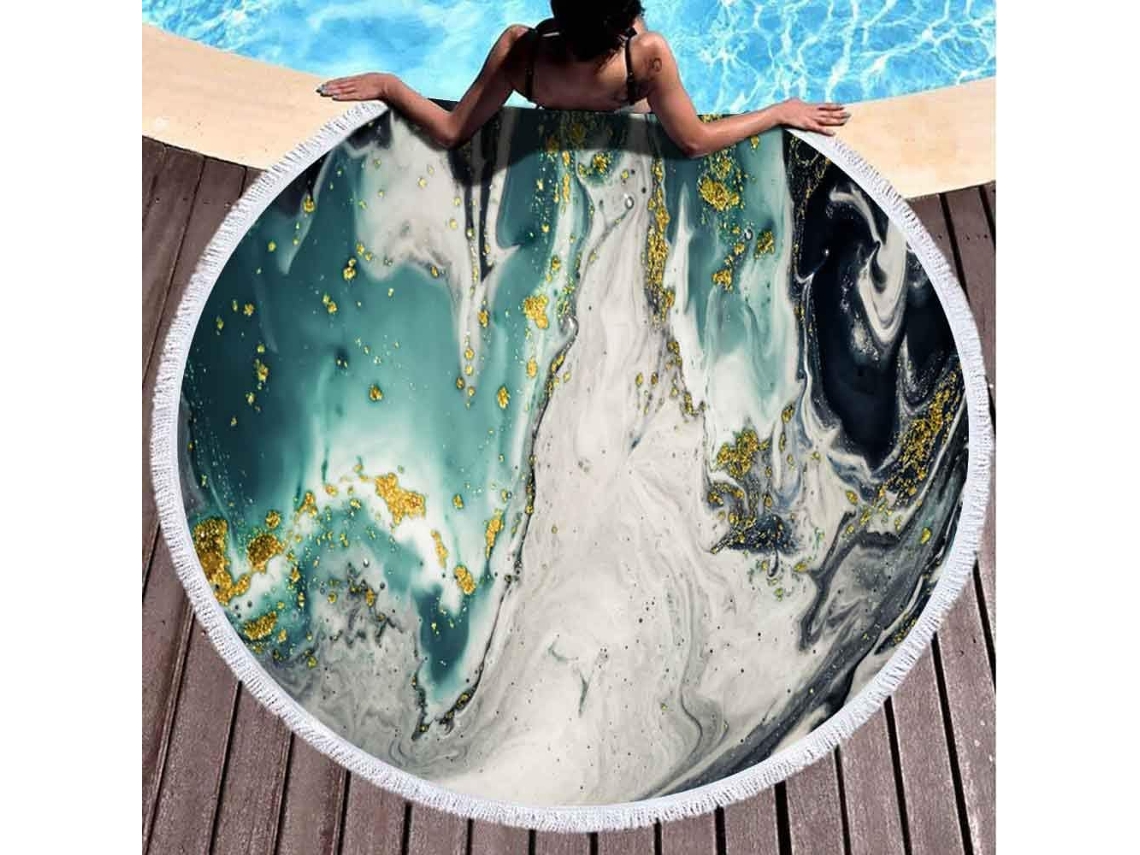 Fullentiart Toalla de playa redonda, toalla de playa de secado rápido, arte de lujo en estilo oriental, papel jaspeado, patrón natural, abstracto, toa