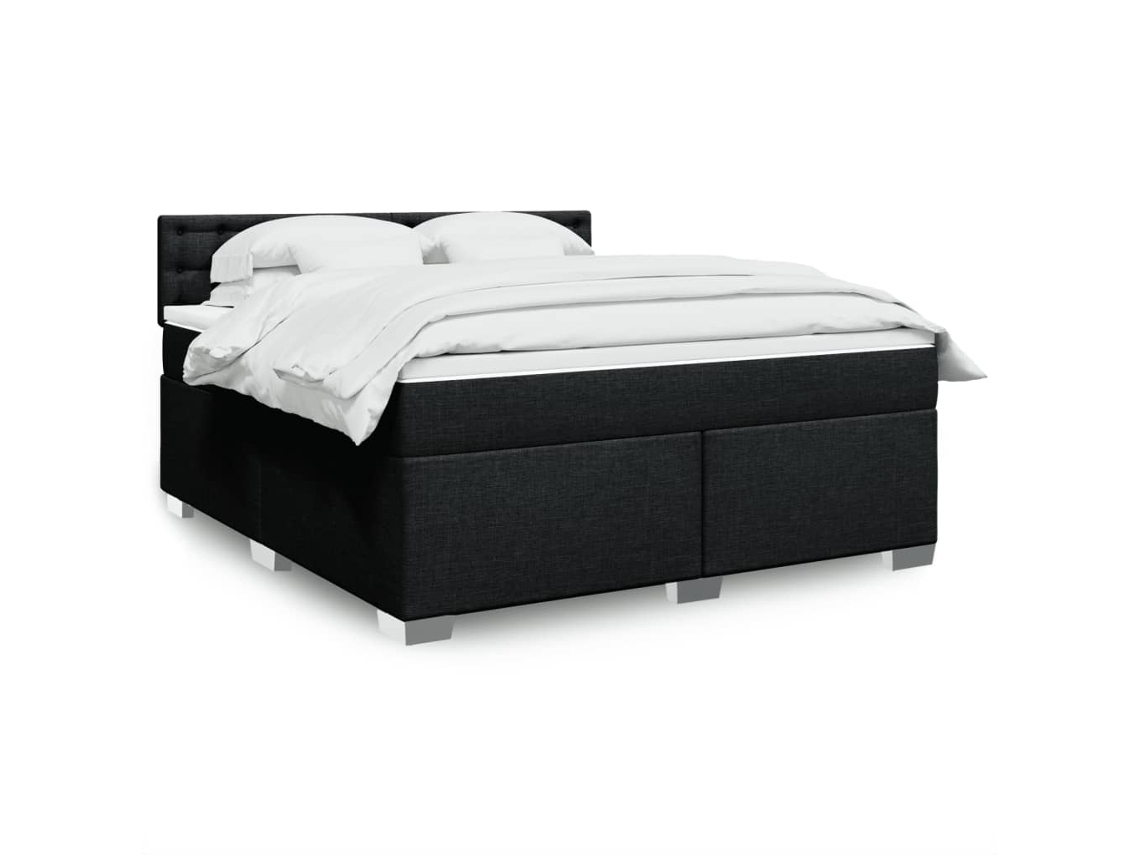 Cama Box Spring Con Colchón Tela Negro 180x200 Cm