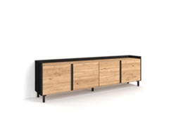 Mueble Tv, Televisión, 207x35x61cm, Para Tv Hasta 80", Diseño Industrial, Roble Y Negro