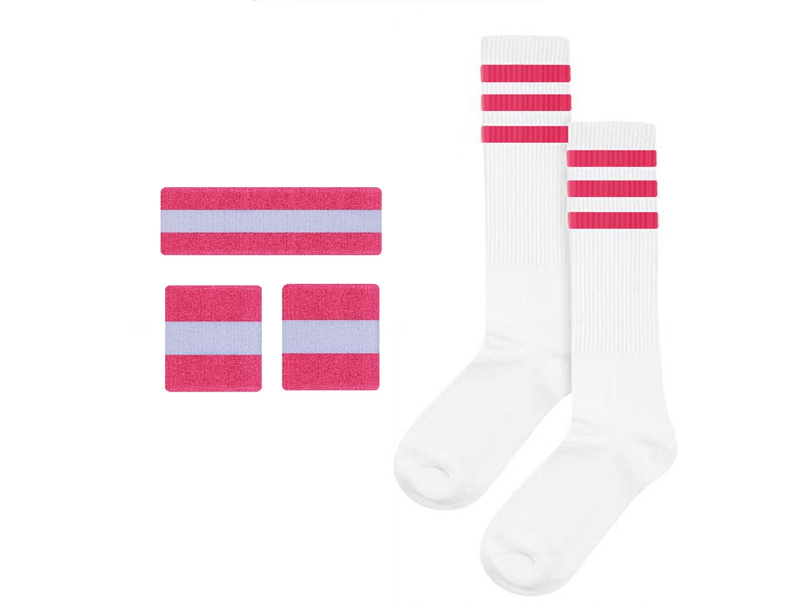 Conjunto completo Yuysan de diademas, muñequeras y calcetines deportivos elásticos y absorbentes del sudor para gimnasio y running - Rojo Rosa