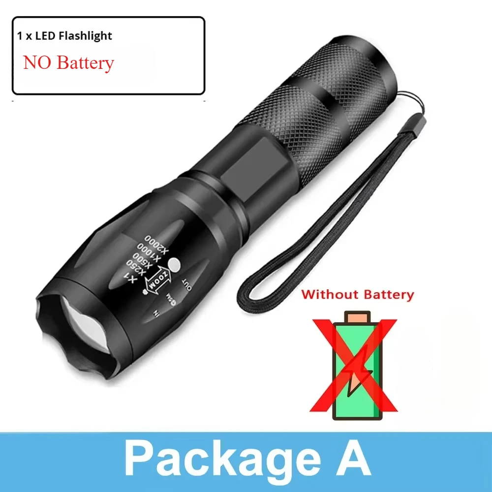 Potente linterna LED T6 con 5 modos de luz, zoom ajustable, marco de aluminio, resistente al agua y batería 18650. Aeuzwr