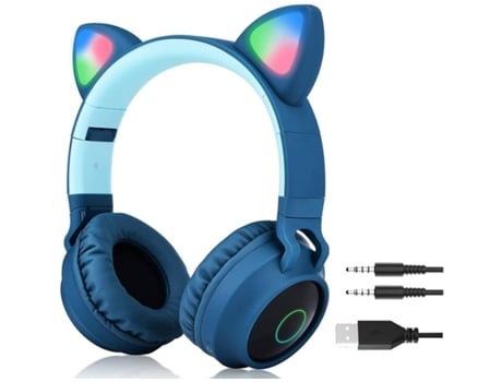 Auriculares On Ear Bluetooth ENKES Ranura para tarjeta Sd inalámbrica luminosa para niños Radio Fm plegable para computadora portátil