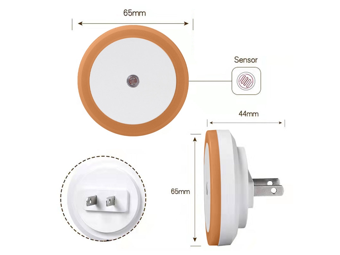 Luz nocturna inteligente con enchufe LED redondo, control de inducción, estándar americano