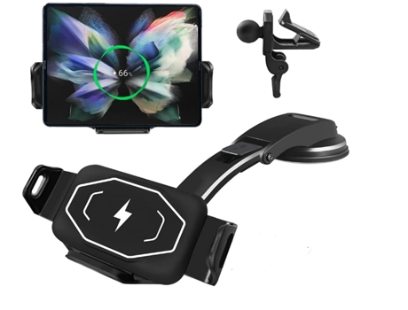 Cargador Inalámbrico Automóvil Qi Carga Rápida Ventilación Aire Tablero para Samsung CHRONUS Negro
