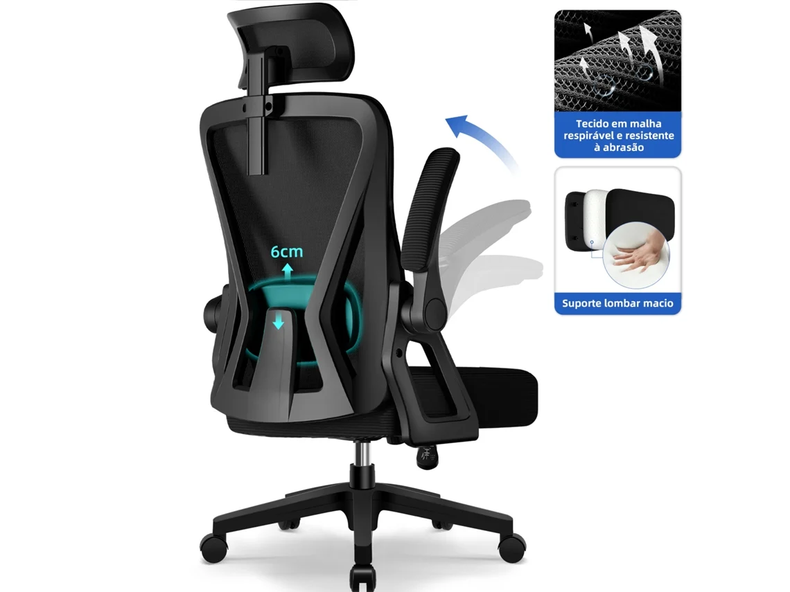 Silla de oficina Daccormax, silla ergonómica con reposacabezas, reposabrazos y soporte lumbar ajustables, 150 kg
