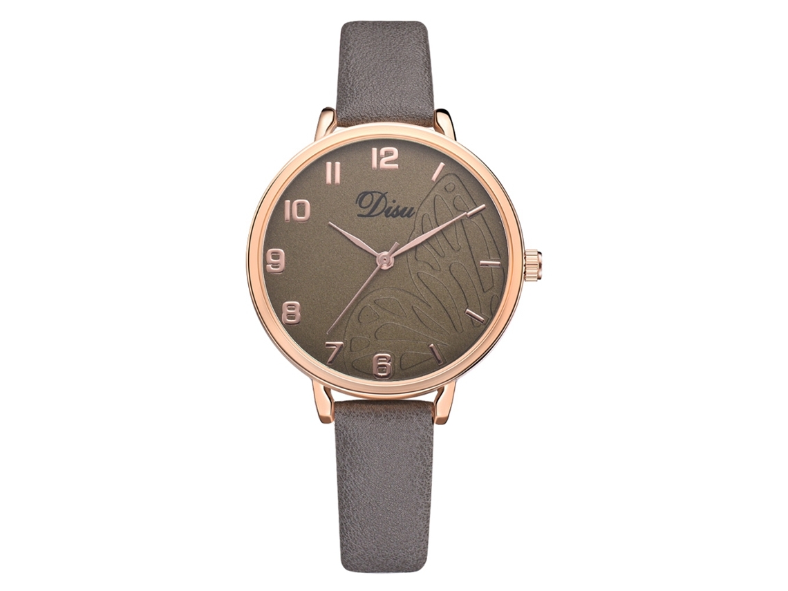 Reloj De Pulsera Sencillo De Cuarzo Para Mujer Con Correa De Piel Sintética Gris.