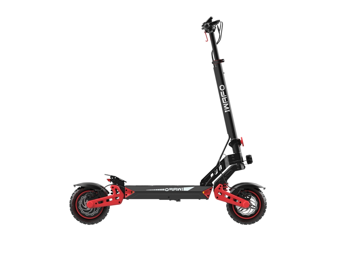El patinete eléctrico plegable rojo Is2 incluye un motor de 800 W, una batería de gran capacidad de 48 V y 15 Ah, pantalla LED y freno de disco doble Iwafo.
