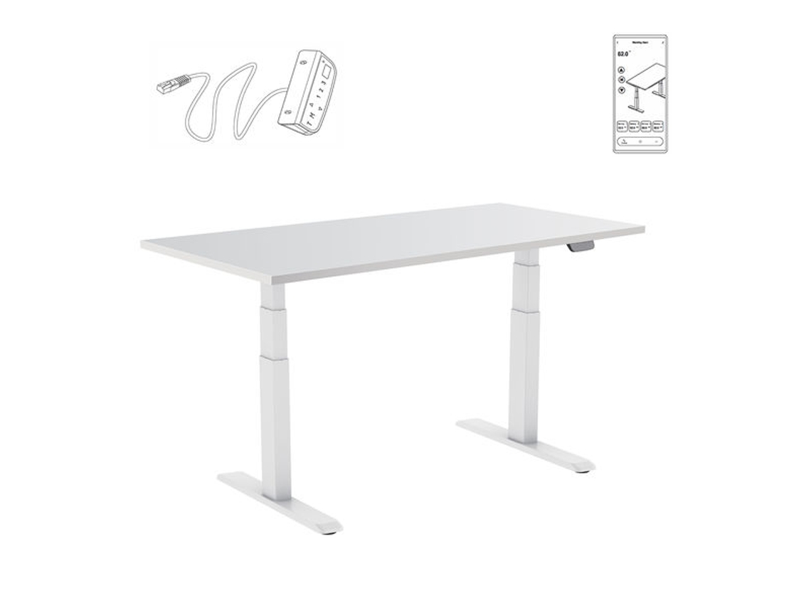 Escritorio motorizado sentado/de pie 150x75cm altura 62-128cm Tablero blanco / Base blanca Conectado KIMEX