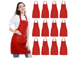 12 Avatares De Cuello - Avatares Unisex Rojos Con 2 Bolsillos Grandes, Lavables A Máquina Para Barbacoa De Cocina