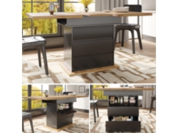 Mesa Extensible Teleskópica 110-140×80 Cm - Mesa Plegable Para 4-6 Personas, Con 3 Niveles De Almacenamiento - Negro