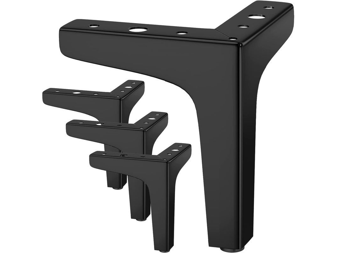 2026-conjunto De 4 Patas De Mueble Metálicas Triangulares 10cm, Carga Hasta 800kg, 16 Tornillos Y 4 Protectoras, Negras