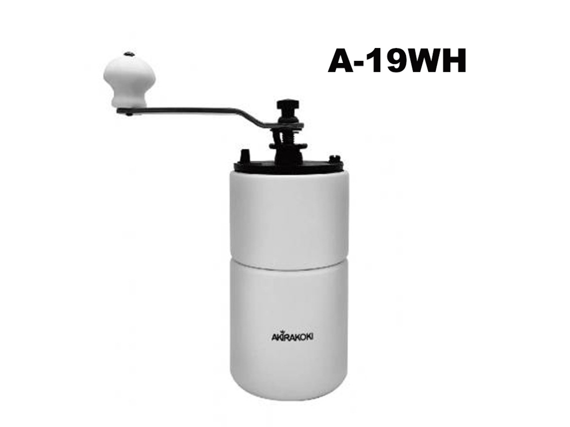 Molinillo de café manual blanco de madera con molido ajustable. Sfushos
