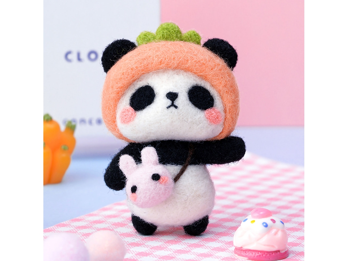 Kit de fieltro con aguja para principiantes. Colgante de lana DIY con forma de pequeño panda de dibujos animados, estilo básico. (Sin marca)