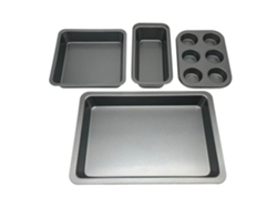 Relaxdays Set Moldes 4 Pzas: Bandeja 6 Muffins, Molde Pan, 2 Fuentes, Antiadherente, Acero Carbono, Gris Oscuro