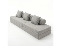 Sofá Modular 3+2 Lugares Convertible Veludo Listado Cinza