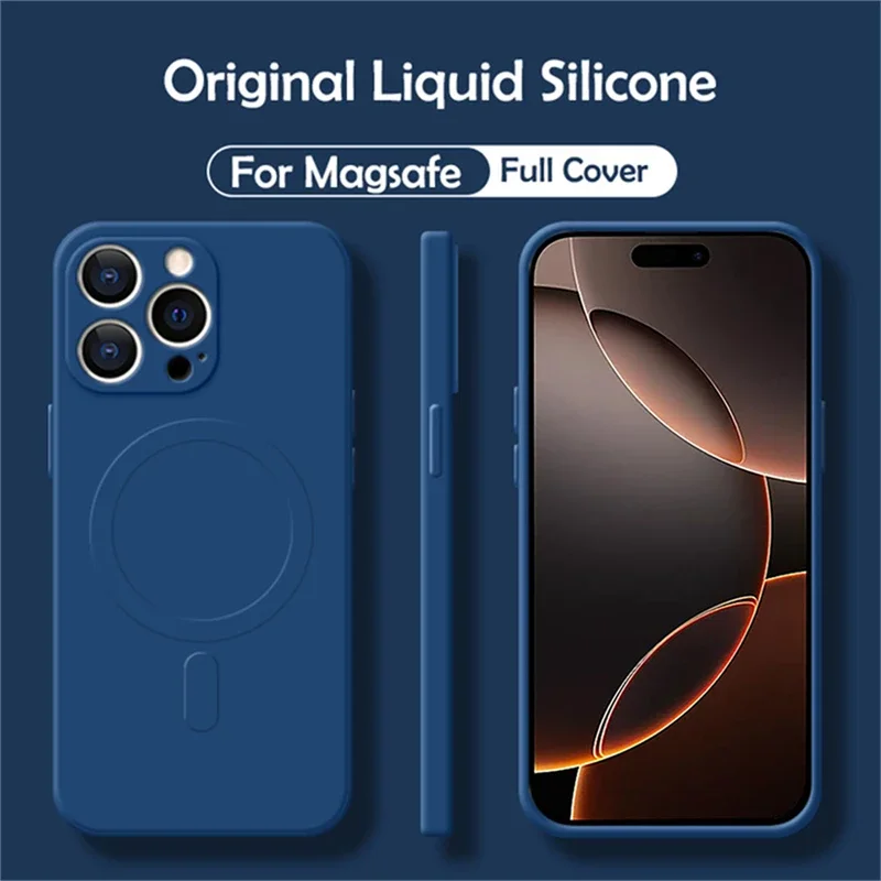 (iphone 12 Azul) Funda De Silicona Líquida Magsafe Para Teléfono, Compatible Con Carga Inalámbrica Magnética.