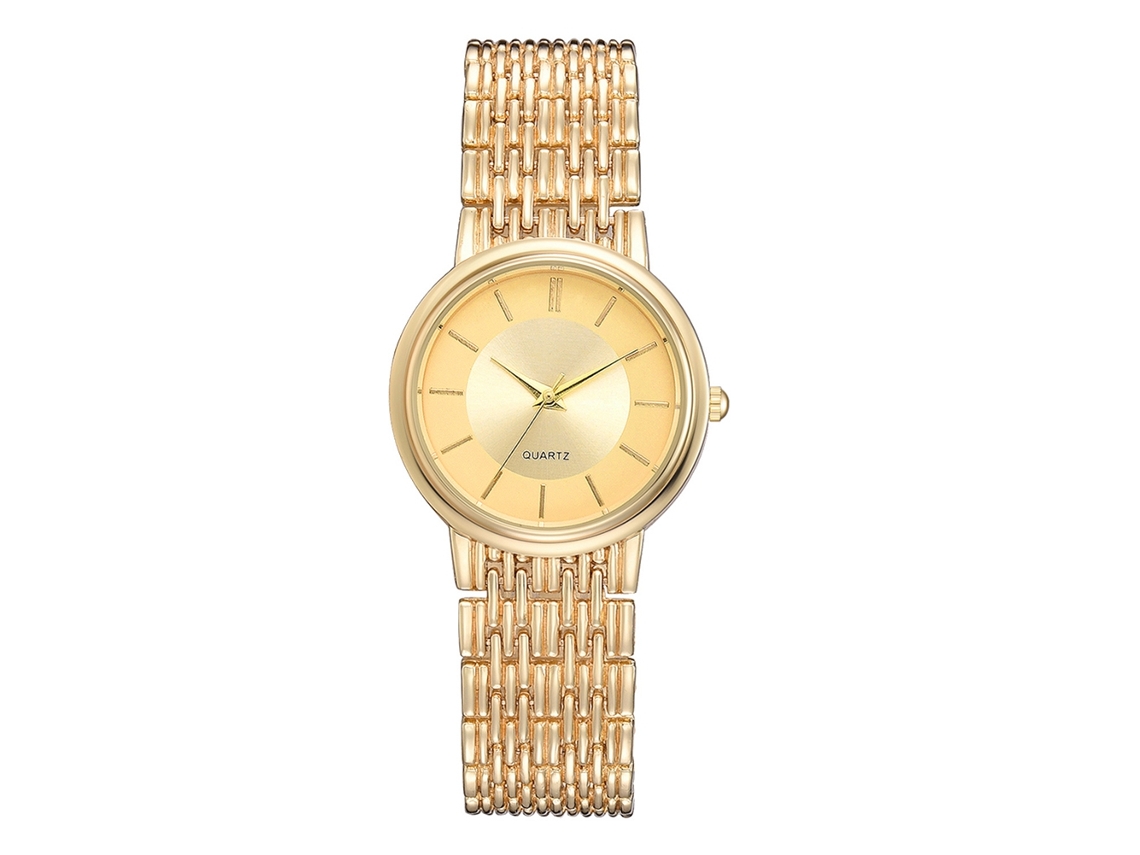 Reloj De Pulsera De Moda Para Mujer Con Brazalete De Acero Y Movimiento De Cuarzo, Acabado Dorado.