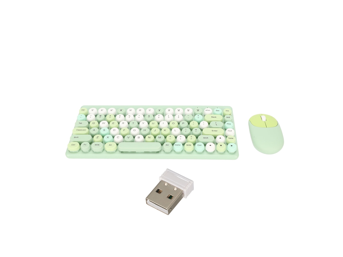 Baoj-2026teclado E Rato Sem Fio 2.4ghz Combo 86 Teclas Colorido Com Receptor Usb Verde
