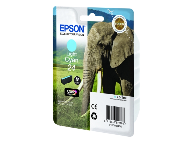Cartucho de tinta original EPSON, Tinta Claria Photo , 24, Elefante 5,1 ml , Cian claro, C13T24254012, T2425