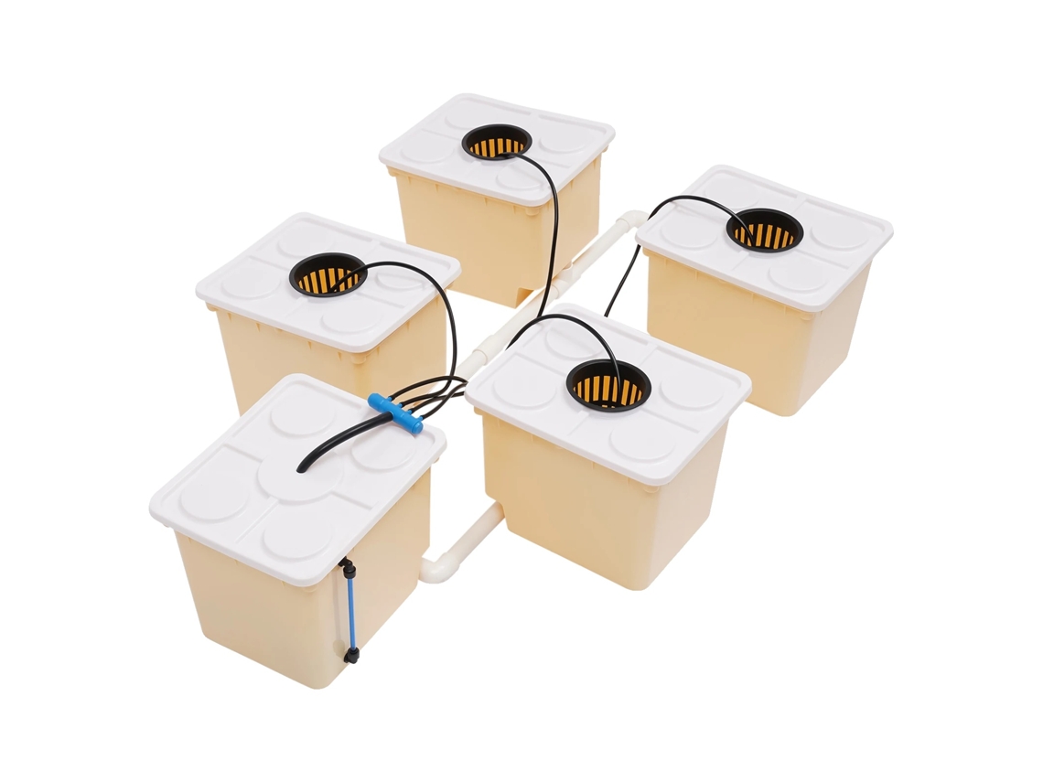 Kit de cubos hidropónicos con 5 cubos para un uso eficiente del agua, amarillo claro