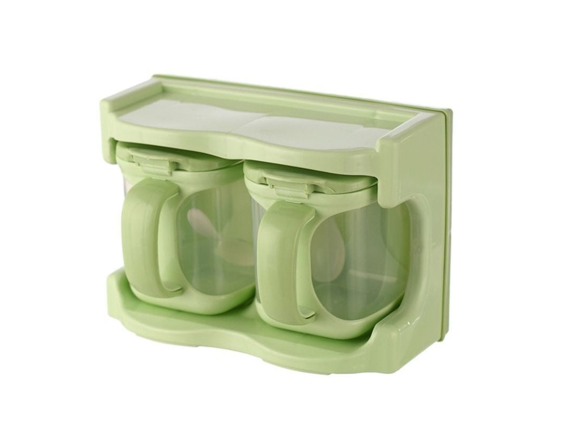 Caja De Sazonamiento De Plástico Con 2 Compartimentos Rack Combinado Multifuncional Para Cocina Verde