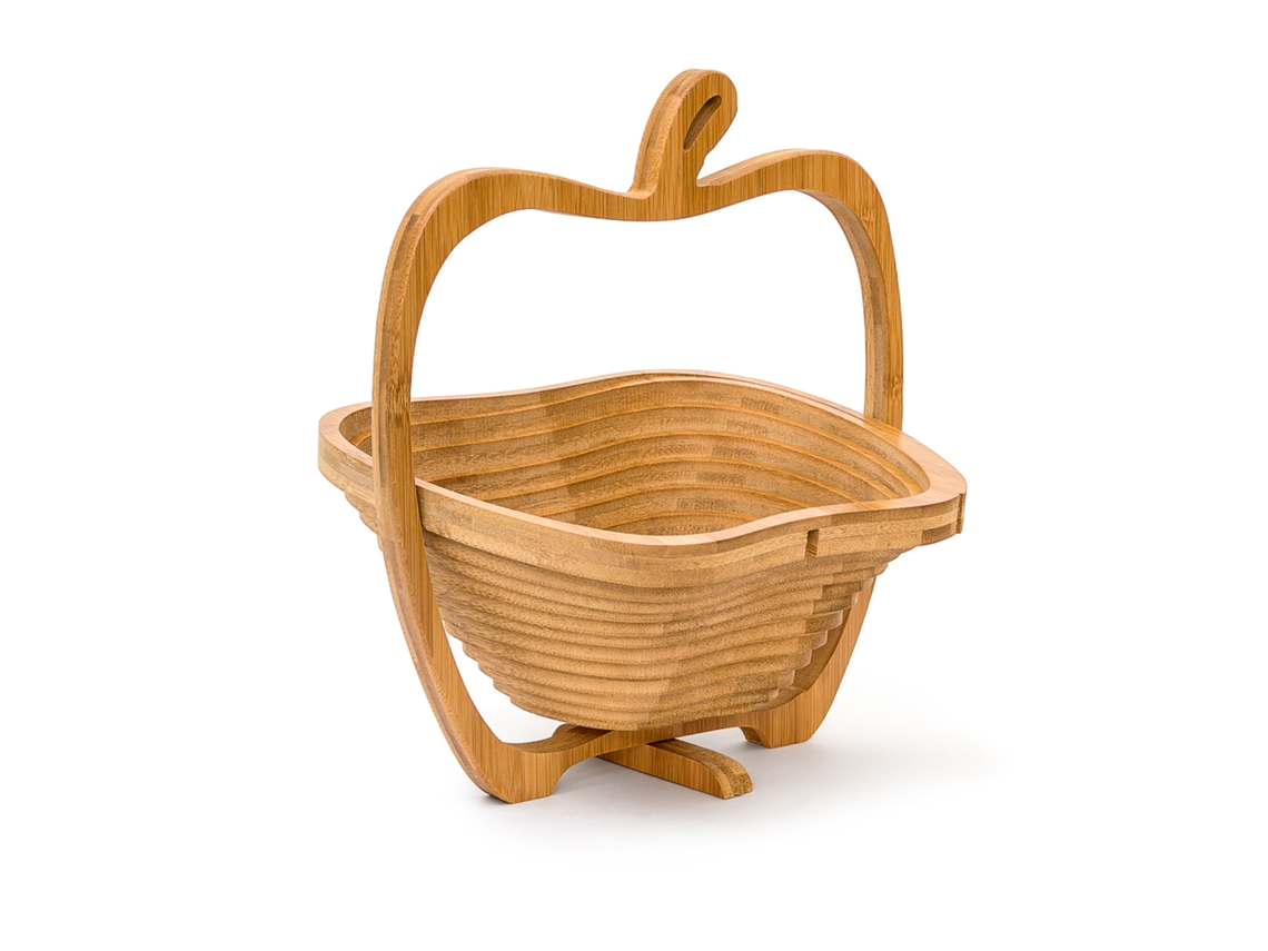 Relaxdays Cesto Dobrável Maçã, Hbt: 30 X 27 X 22,5 Cm, Cesto Em Bambu, Cesto De Frutas, Também Como Tábua, Castanho