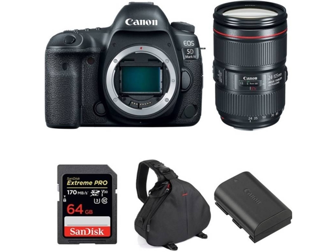 Kit Cámara Reflex CANON EOS 5D Mark IV + EF 24-105mm f/4L IS II USM + SanDisk 64GB + LP-E6N + Bolsa